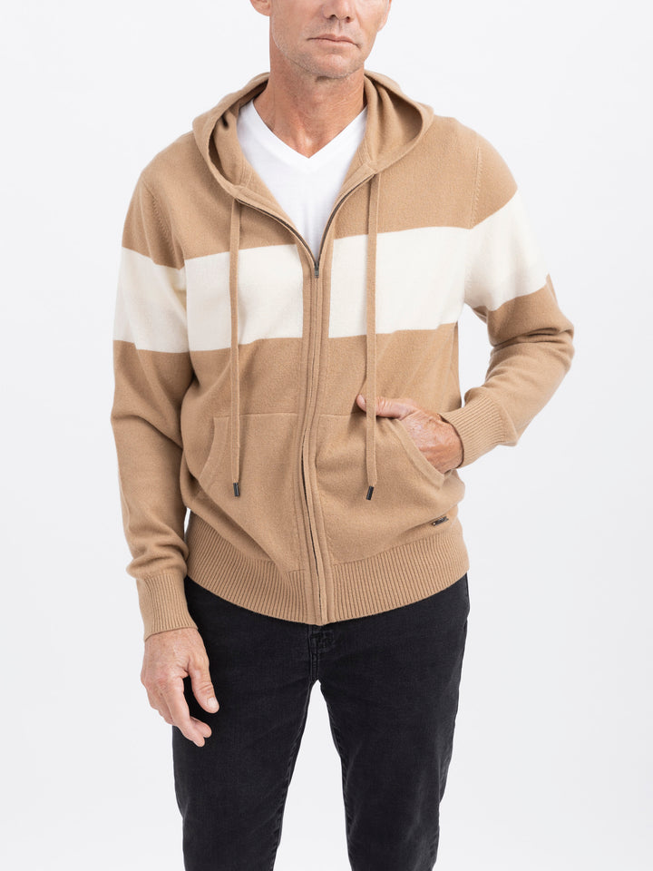 Men Cashmere Sweater Hoodie #CAMEL