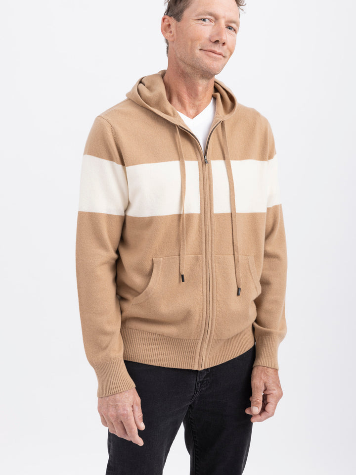 Men Cashmere Sweater Hoodie #CAMEL
