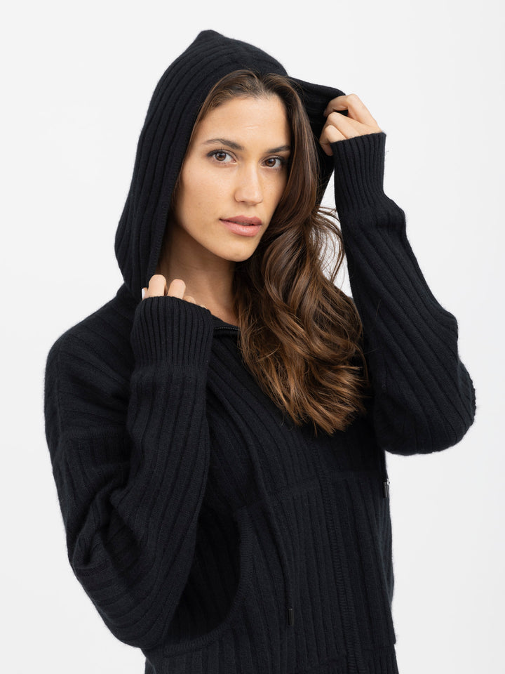 Cashmere Zip-Up Hoodie Cardigan #BLACK