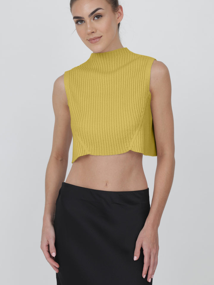 Sleeveless Cashmere Cropped Top #MUSTARD