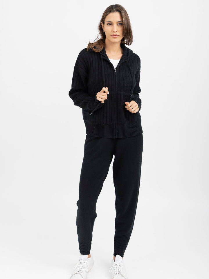 Cashmere Zip-Up Hoodie Cardigan #BLACK