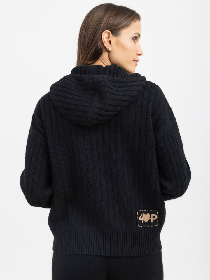 Cashmere Zip-Up Hoodie Cardigan #BLACK