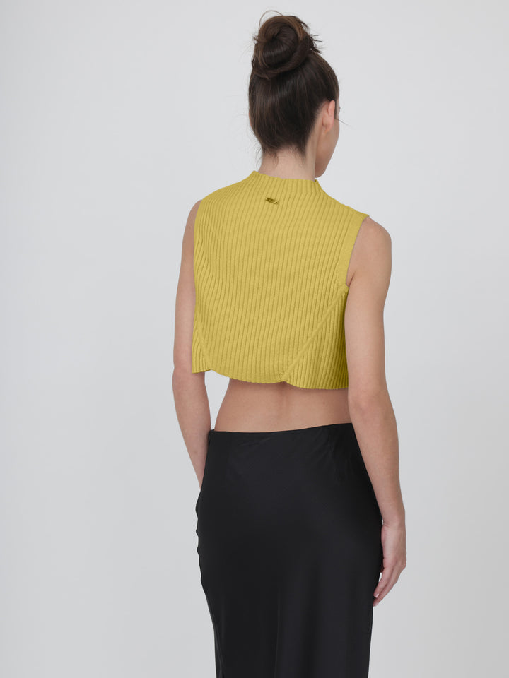 Sleeveless Cashmere Cropped Top #MUSTARD