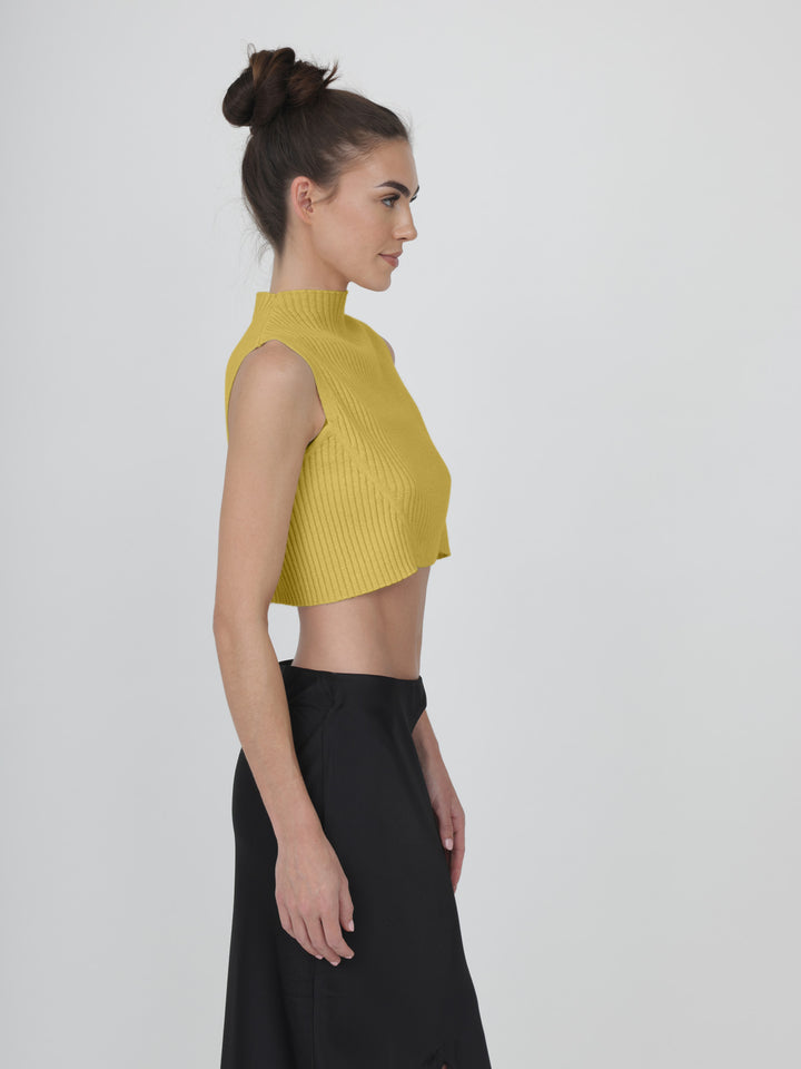 Sleeveless Cashmere Cropped Top #MUSTARD