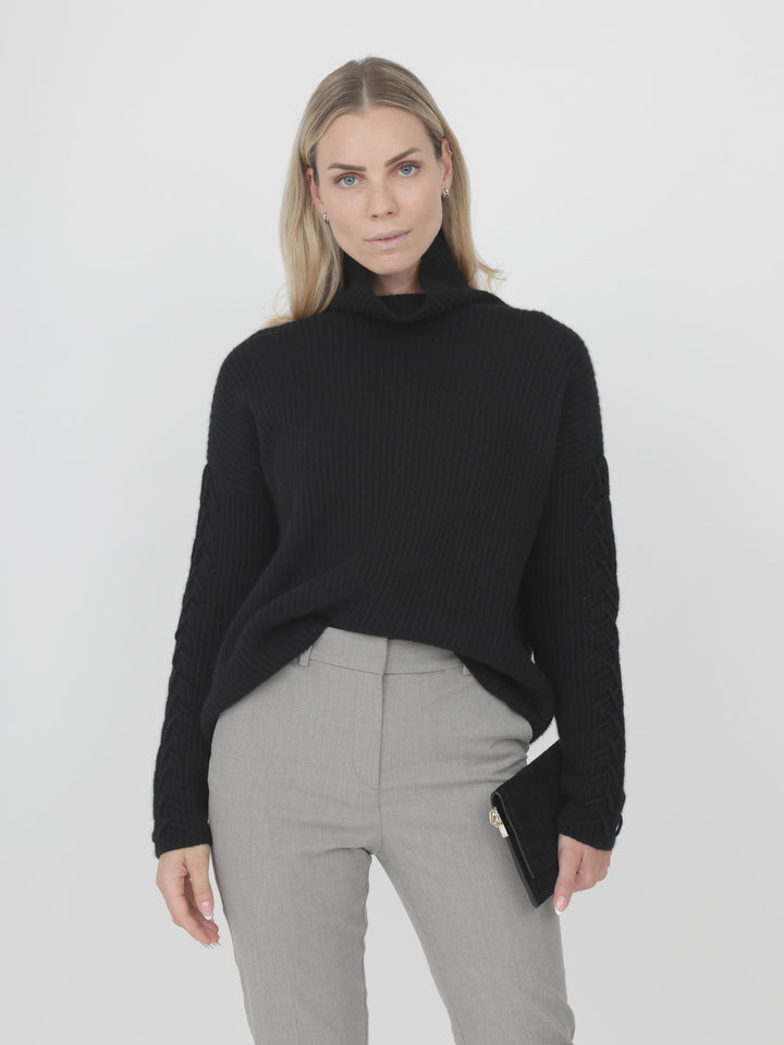 Cashmere Turtleneck with Hand Detail on Sleeves #BLACK