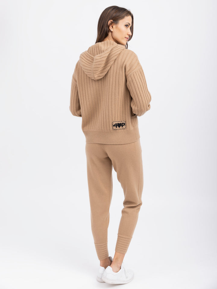 Cashmere Zip-Up Hoodie Cardigan #CAMEL