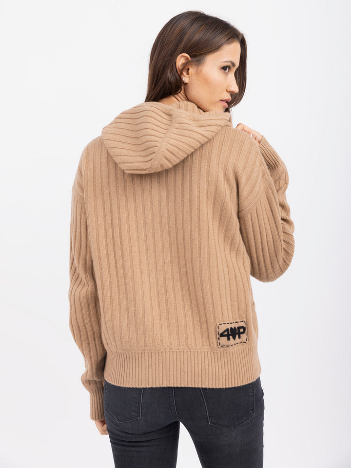 Cashmere Zip-Up Hoodie Cardigan #CAMEL