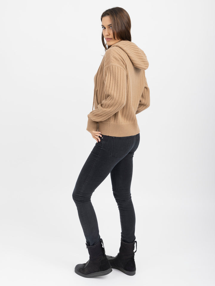 Cashmere Zip-Up Hoodie Cardigan #CAMEL