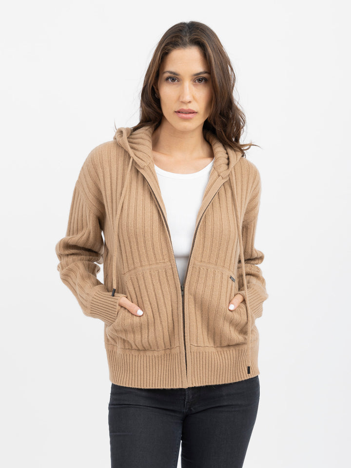 Cashmere Zip-Up Hoodie Cardigan #CAMEL