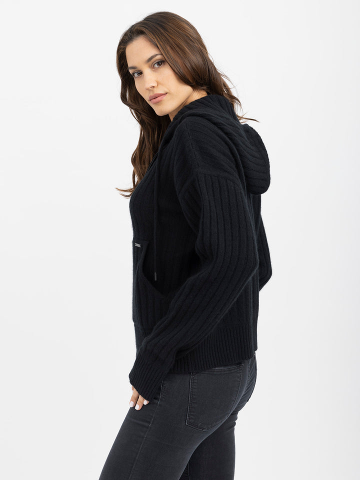 Cashmere Zip-Up Hoodie Cardigan #BLACK