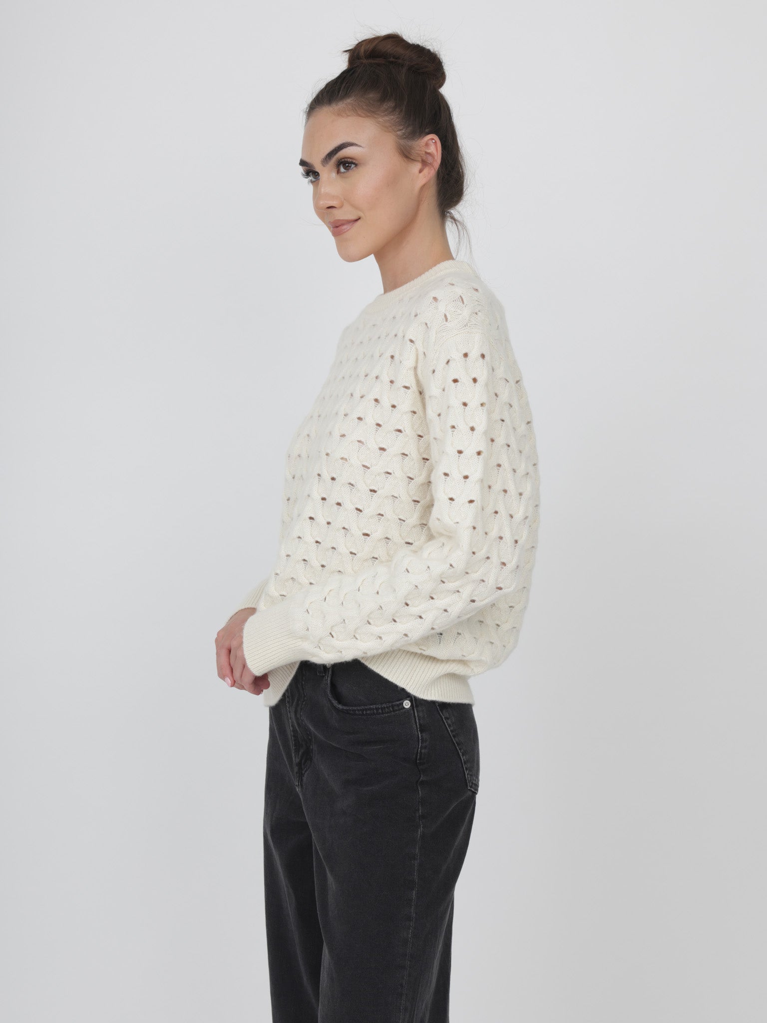 Cashmere Crewneck with Aran/Ajour Stitch