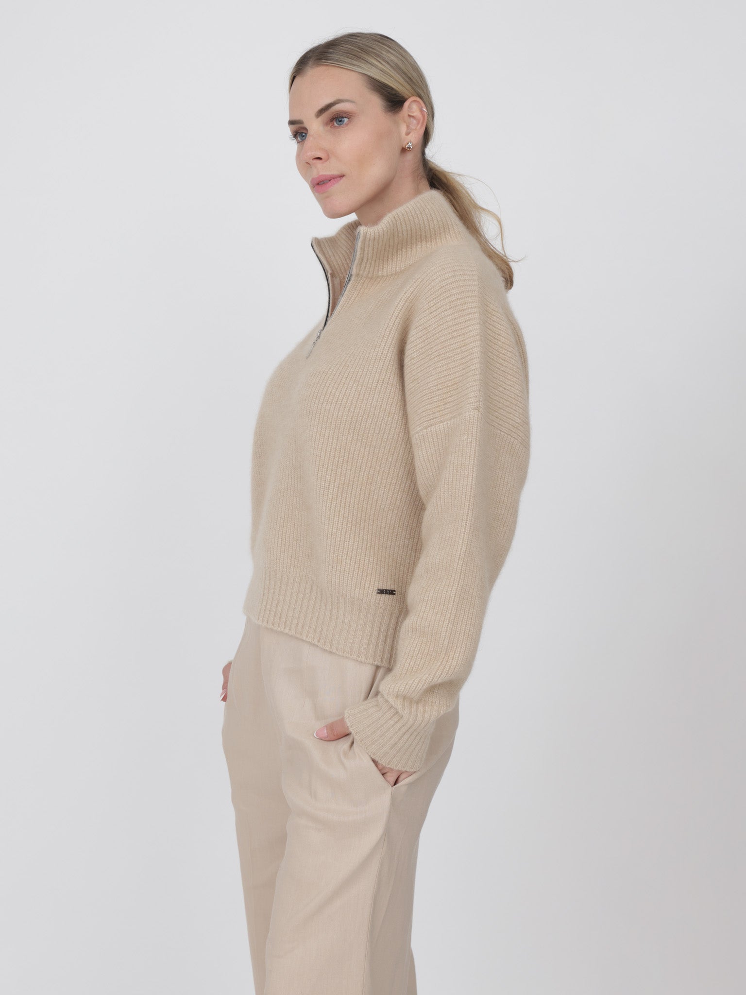 Ribbed Cashmere Quarter Zip