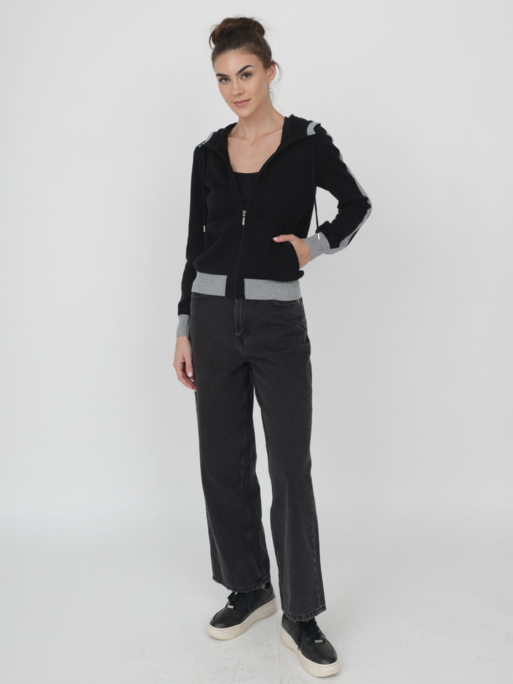 Cashmere Zip-Up Hoodie #BLACK