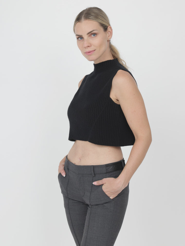Sleeveless Cashmere Cropped Top #BLACK