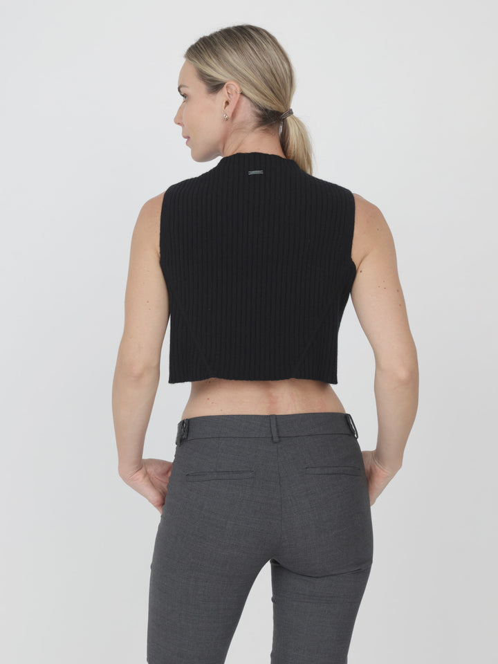 Sleeveless Cashmere Cropped Top #BLACK