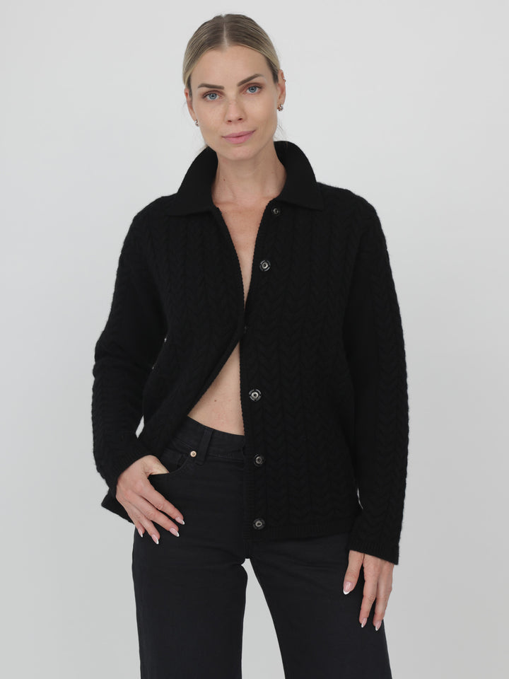Cable Cashmere Cardigan #BLACK