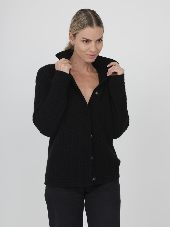 Cable Cashmere Cardigan #BLACK