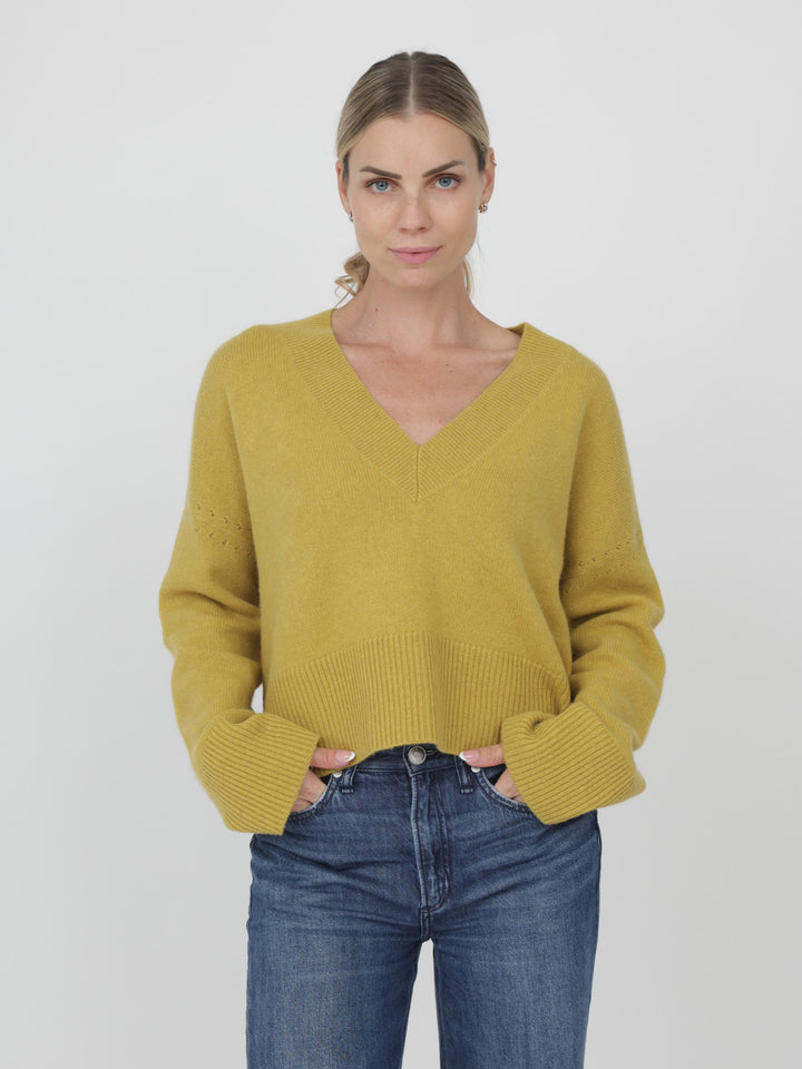 V-Neck Cashmere Sweater #MUSTARD
