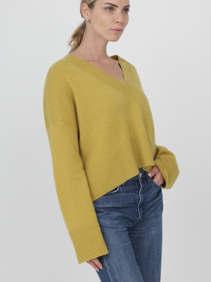 V-Neck Cashmere Sweater #MUSTARD