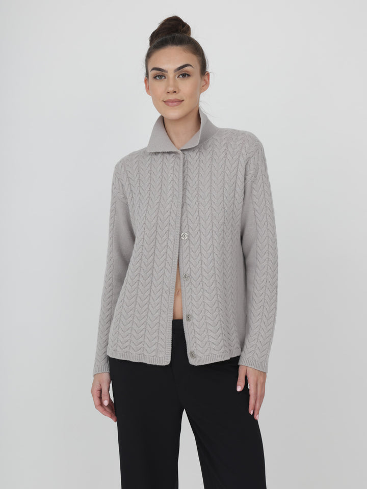 Cable Cashmere Cardigan #MOONSTONE