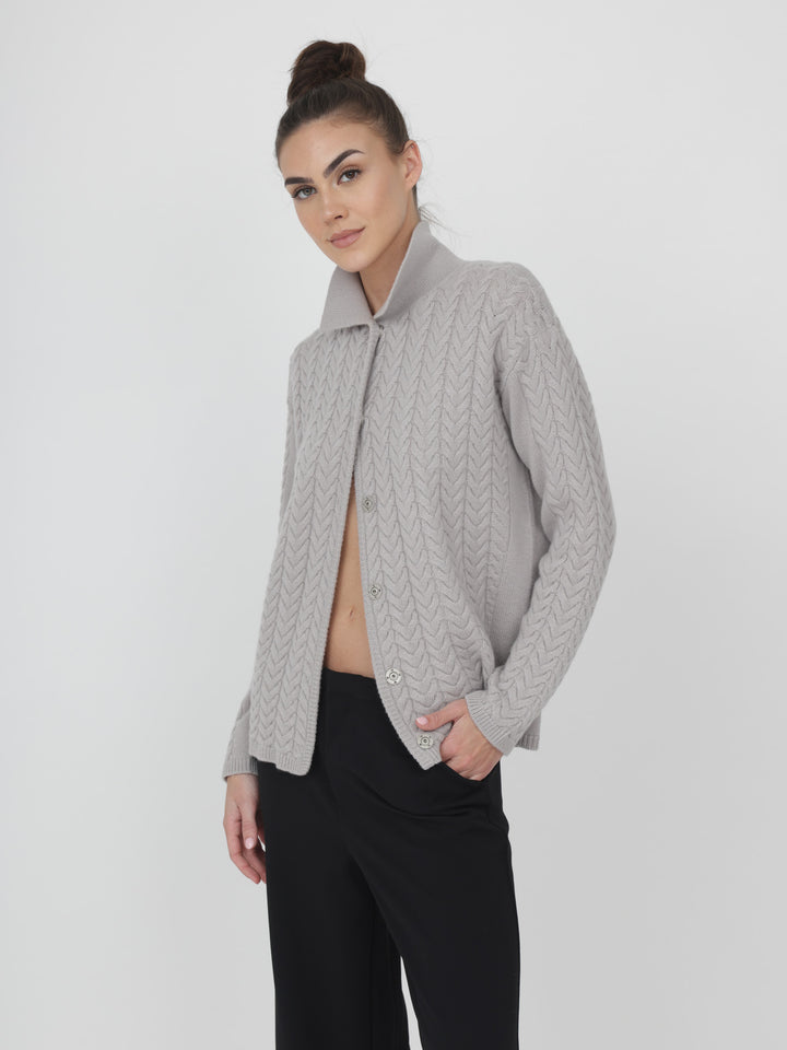 Cable Cashmere Cardigan #MOONSTONE