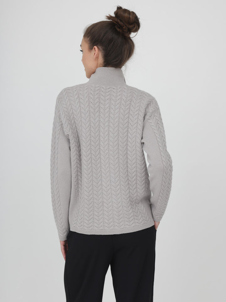 Cable Cashmere Cardigan #MOONSTONE