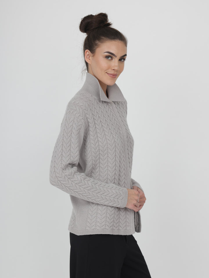 Cable Cashmere Cardigan #MOONSTONE