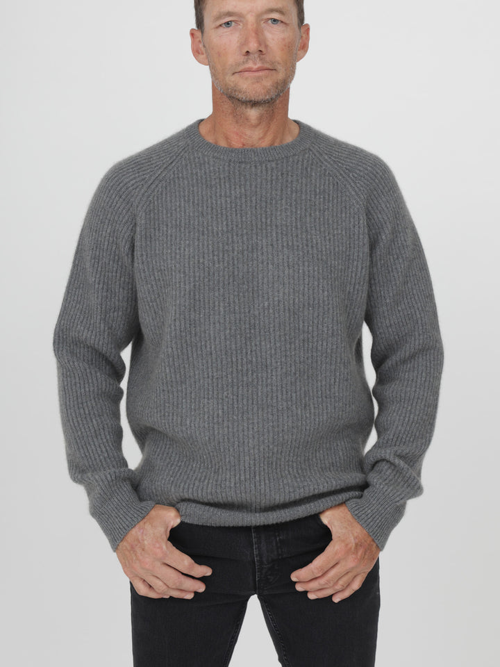 Men Ribbed Crewneck Raglan Sleeves #SMOKE