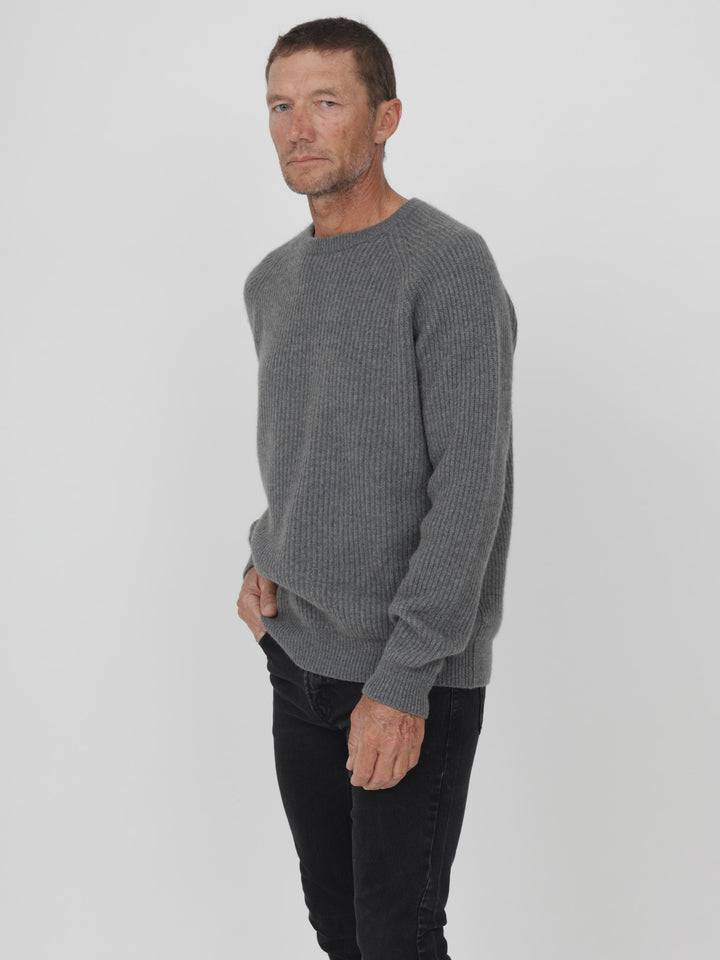Men Ribbed Crewneck Raglan Sleeves #SMOKE