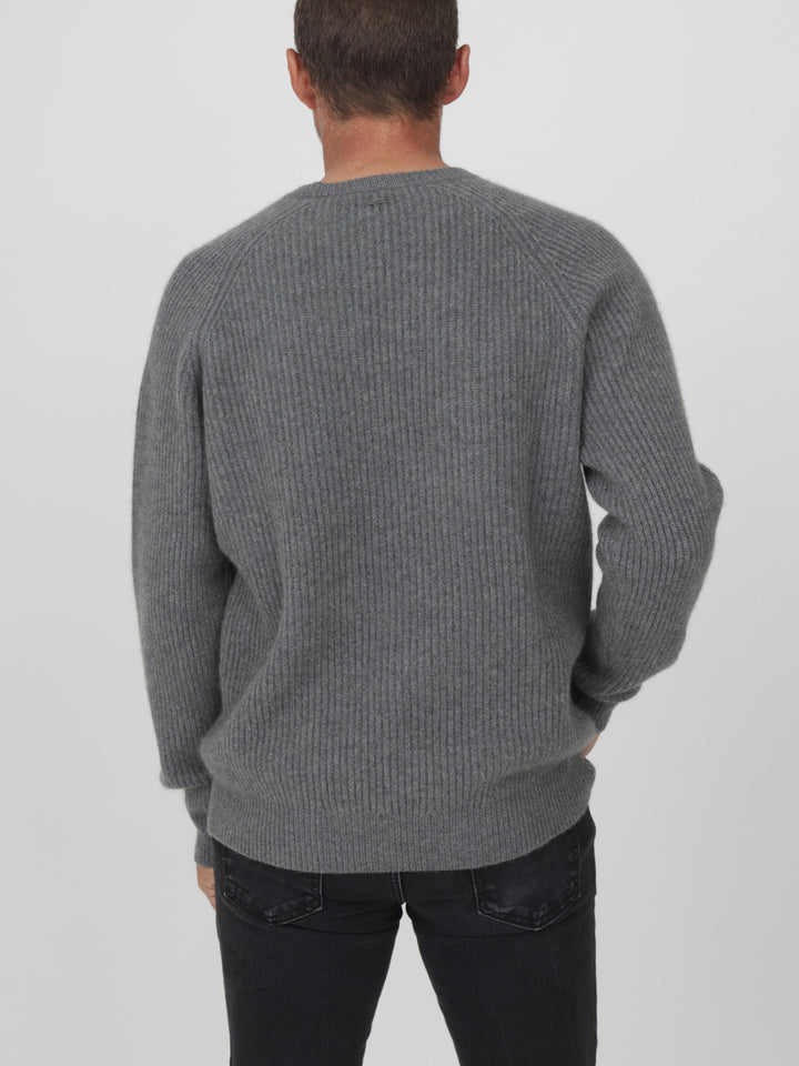 Men Ribbed Crewneck Raglan Sleeves #SMOKE