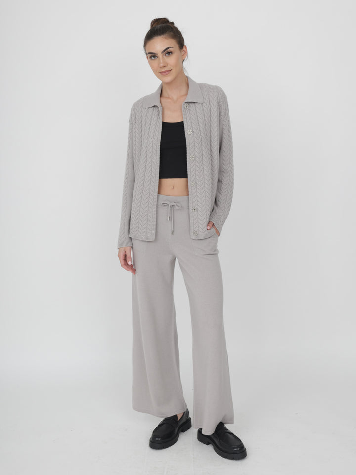 Cable Cashmere Cardigan #MOONSTONE