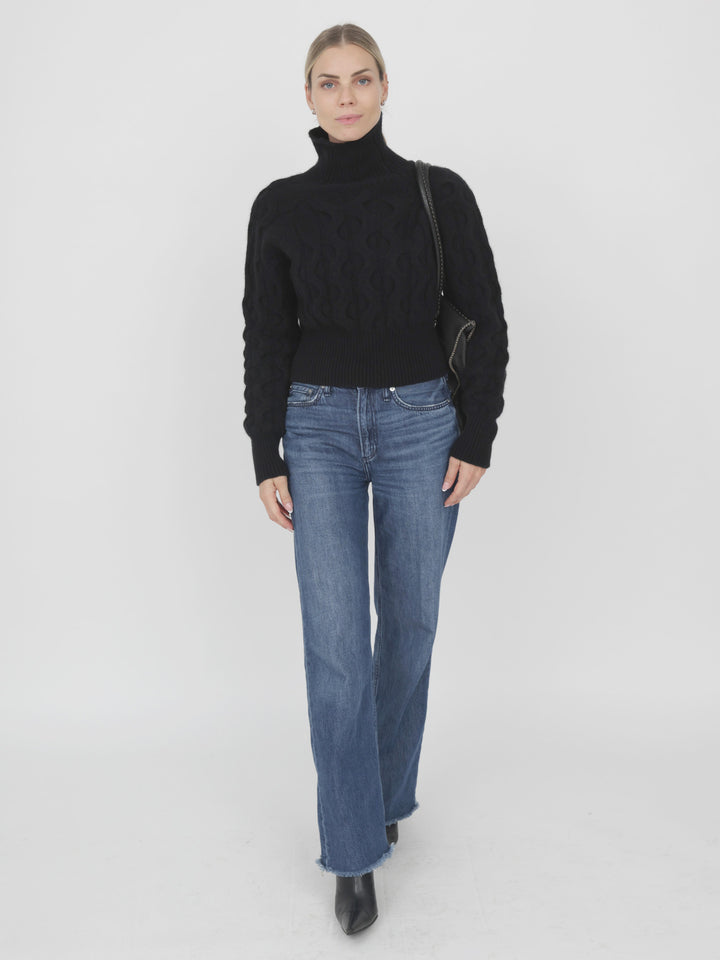 Cashmere Cable Slightly Cropped Turtleneck #BLACK