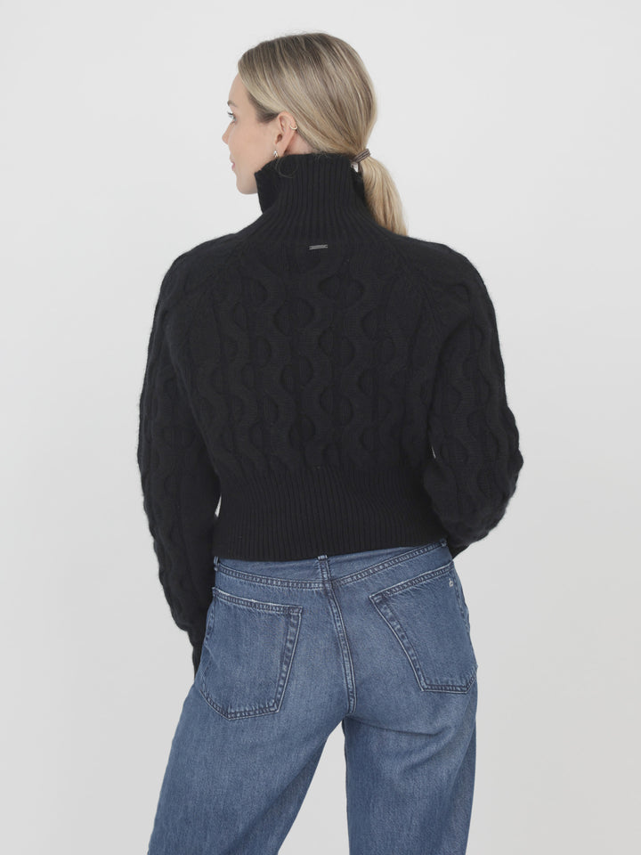 Cashmere Cable Slightly Cropped Turtleneck #BLACK