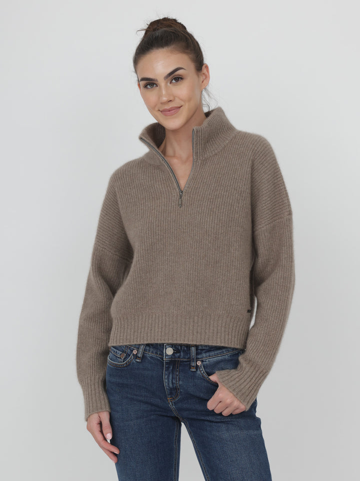 Ribbed Cashmere Quarter Zip #FAWN