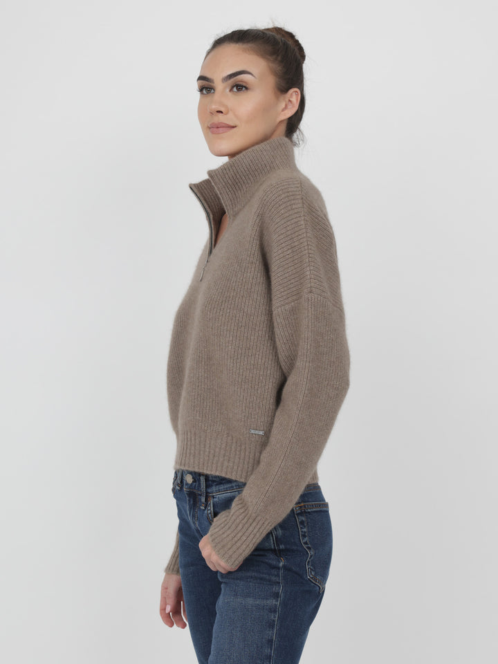 Ribbed Cashmere Quarter Zip #FAWN