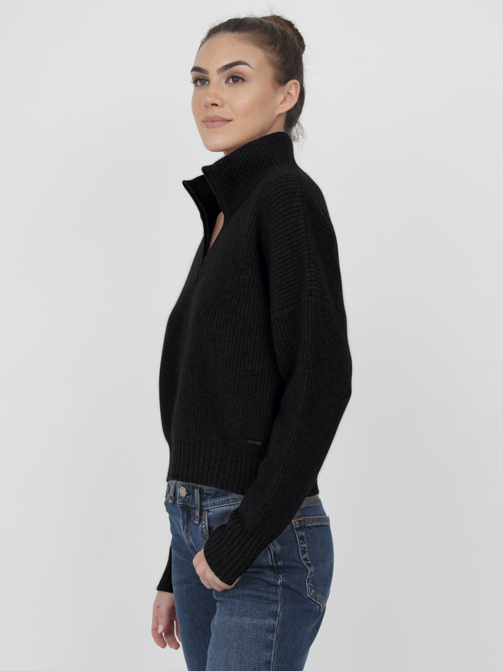 Ribbed Cashmere Quarter Zip #BLACK