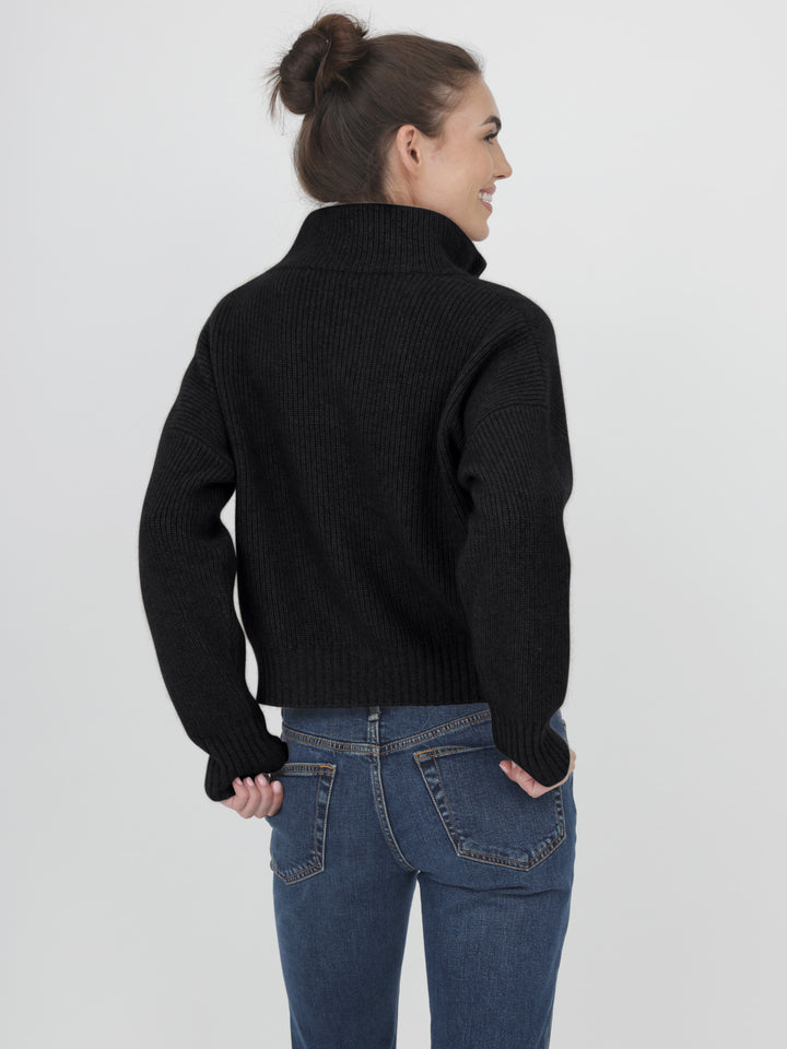 Ribbed Cashmere Quarter Zip #BLACK