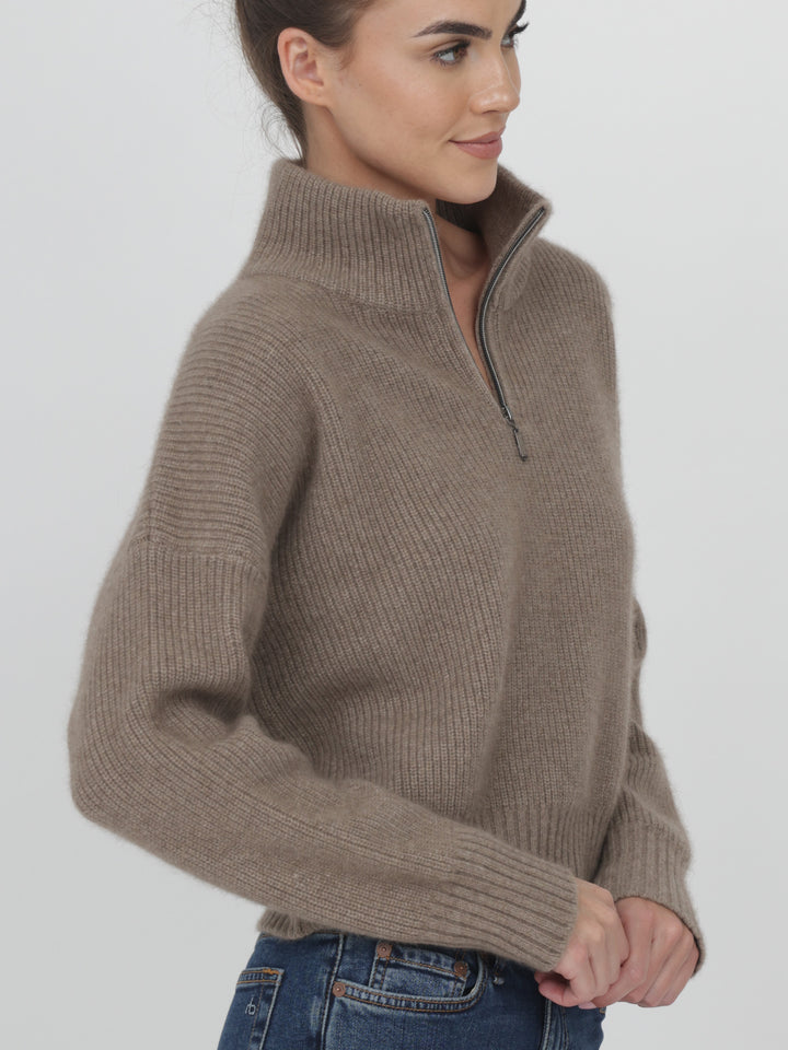 Ribbed Cashmere Quarter Zip #FAWN