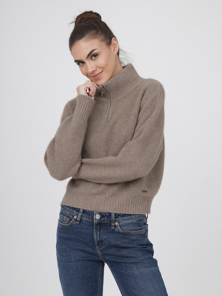Ribbed Cashmere Quarter Zip #FAWN