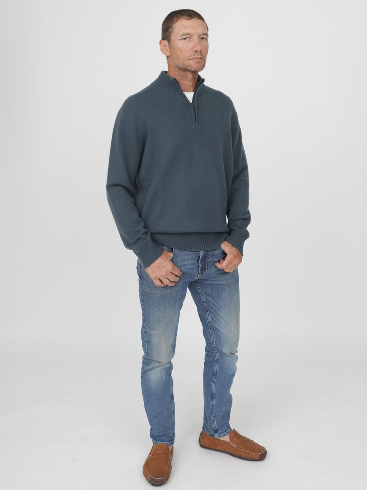 Men Cashmere Quarter Zip #OLIVE