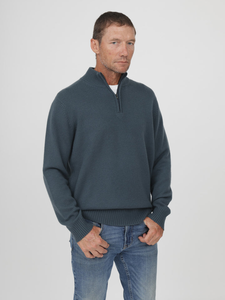 Men Cashmere Quarter Zip Pullover #OLIVE