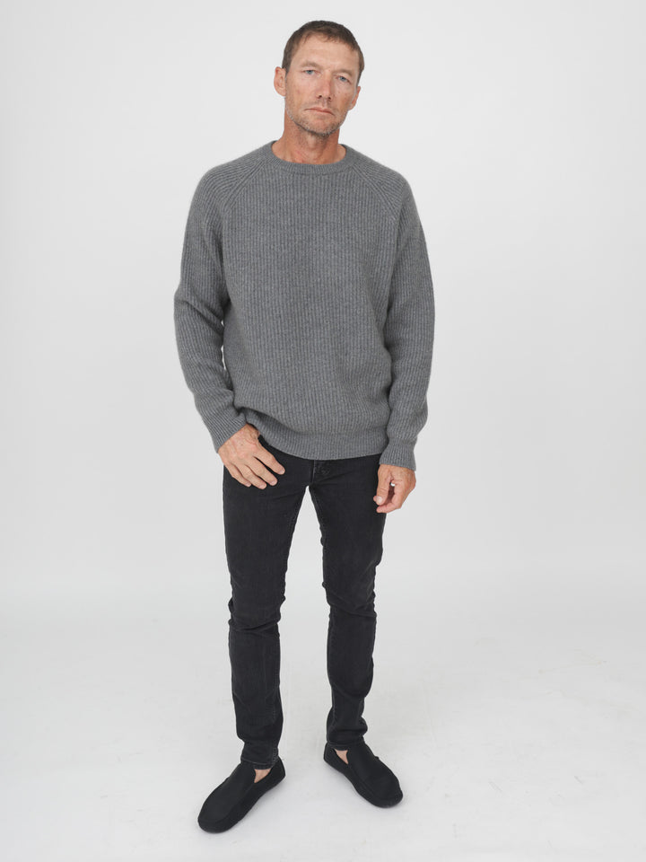 Men Ribbed Crewneck Raglan Sleeves #SMOKE
