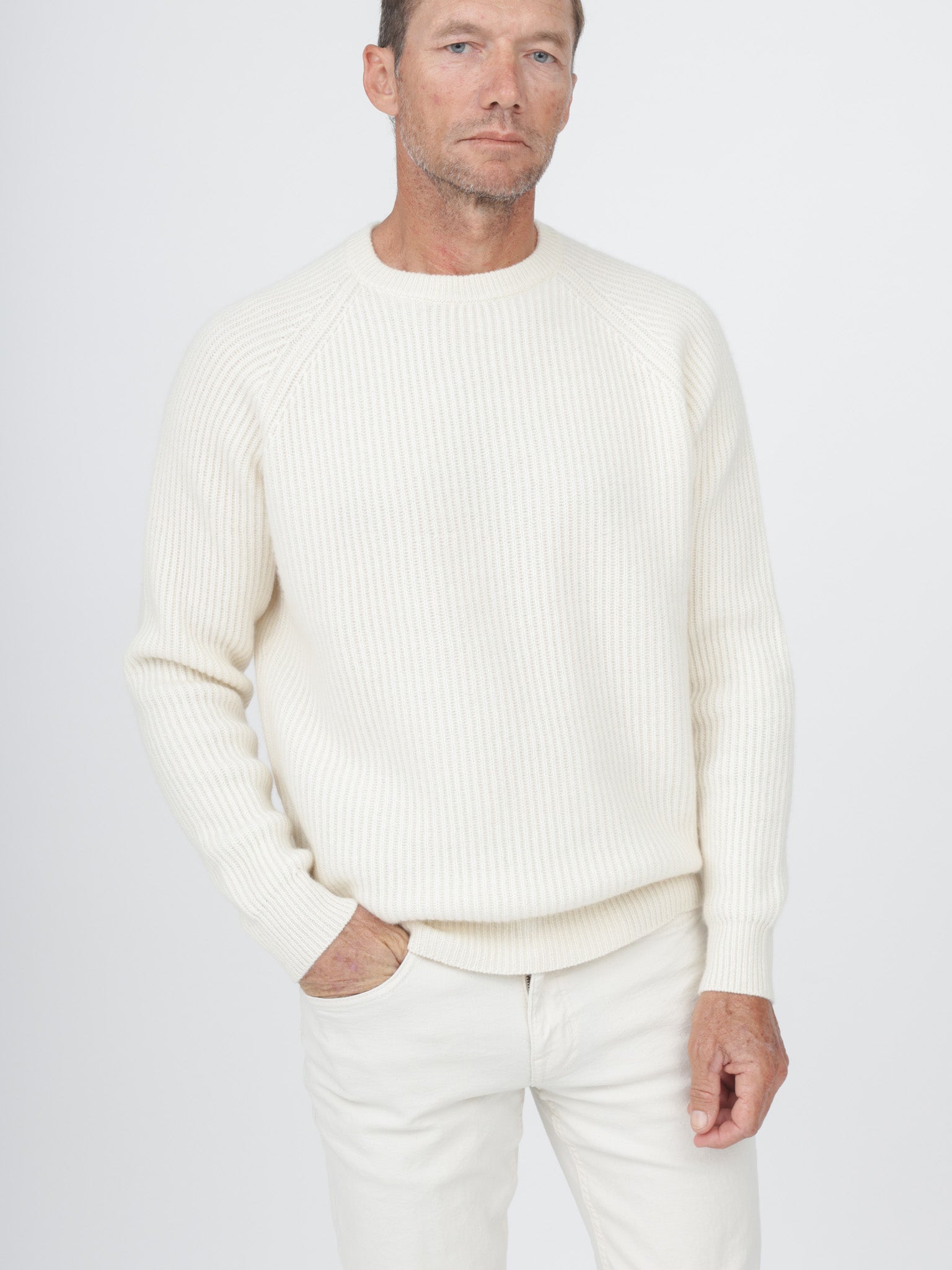 Men Ribbed Crewneck Raglan Sleeves