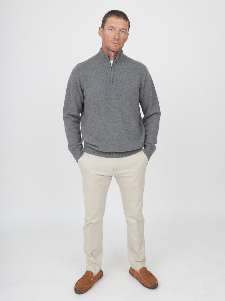 Men Cashmere Quarter Zip Pullover #SMOKE