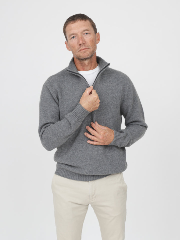 Men Cashmere Quarter Zip Pullover #SMOKE