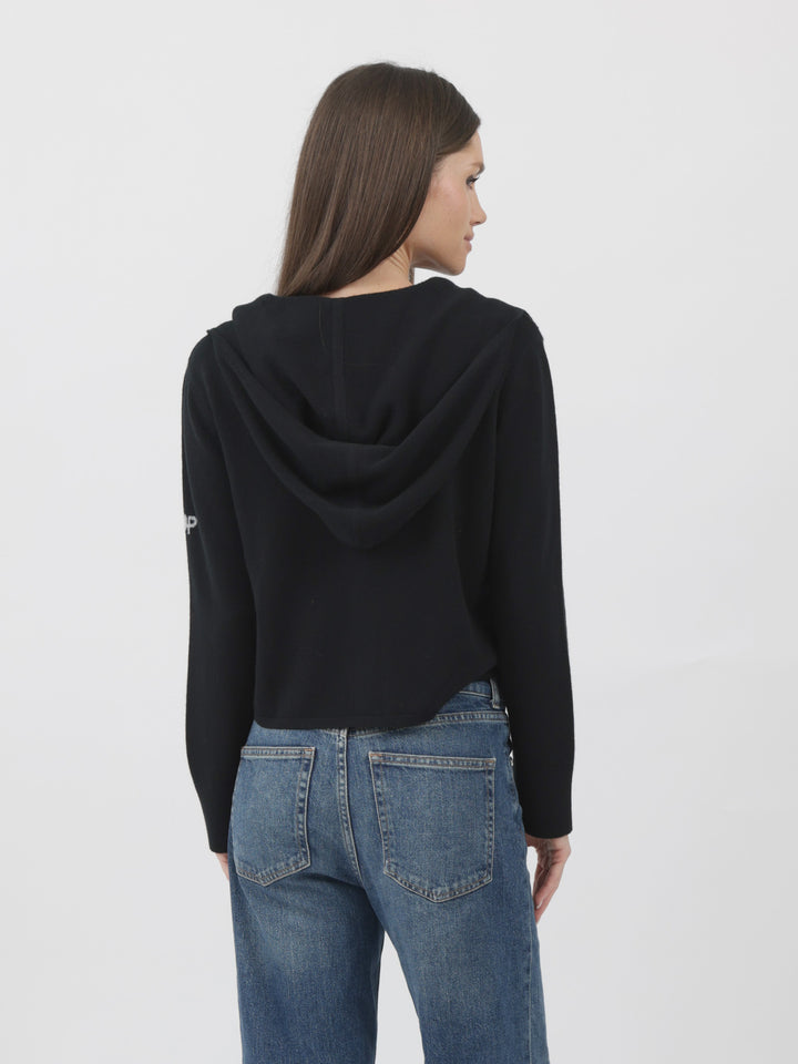 Cashmere Hooded Zip-Up Cardigan #BLACK