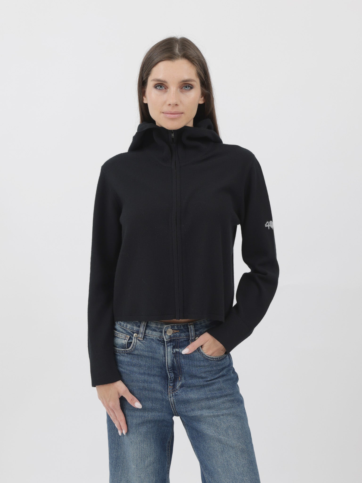 Cashmere Hooded Zip-Up Cardigan