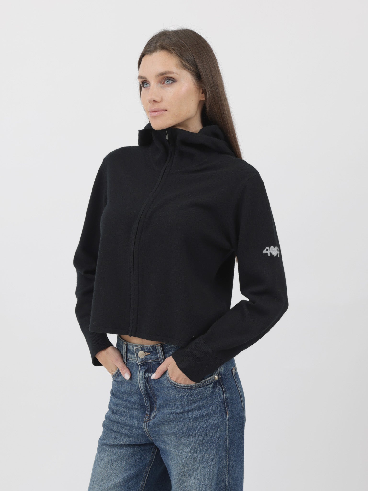Cashmere Hooded Zip-Up Cardigan