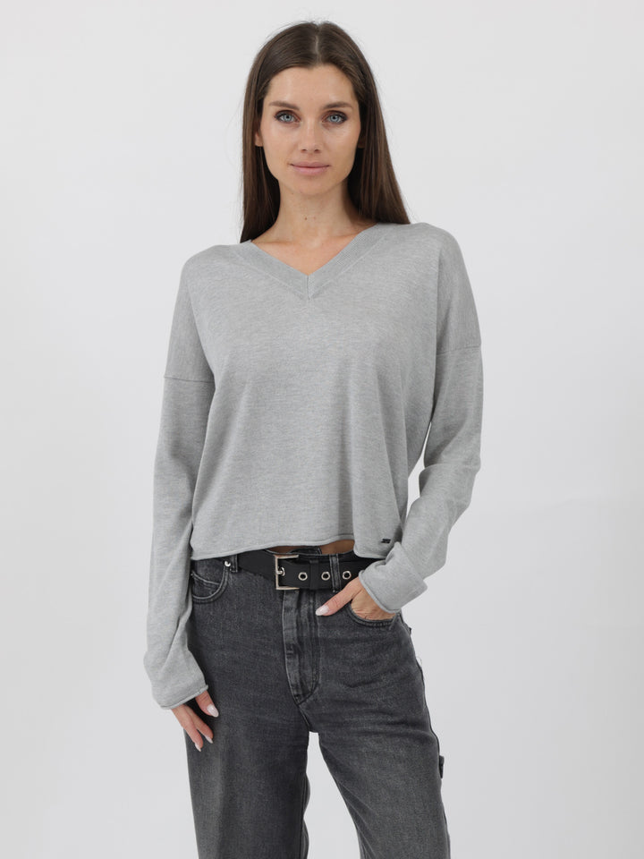 Silk/Cashmere Relaxed V-Neck #SOFT GREY