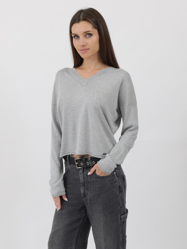 Silk/Cashmere Relaxed V-Neck #SOFT GREY